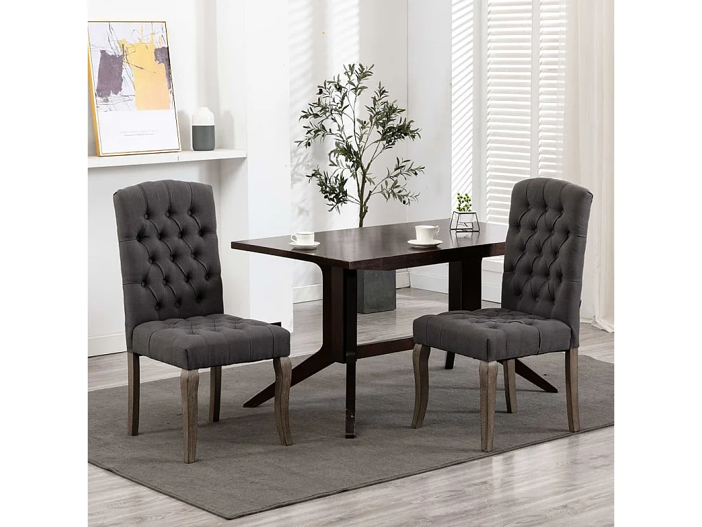 Esszimmerstühle 2 Stk. Grau Leinenoptik Stoff