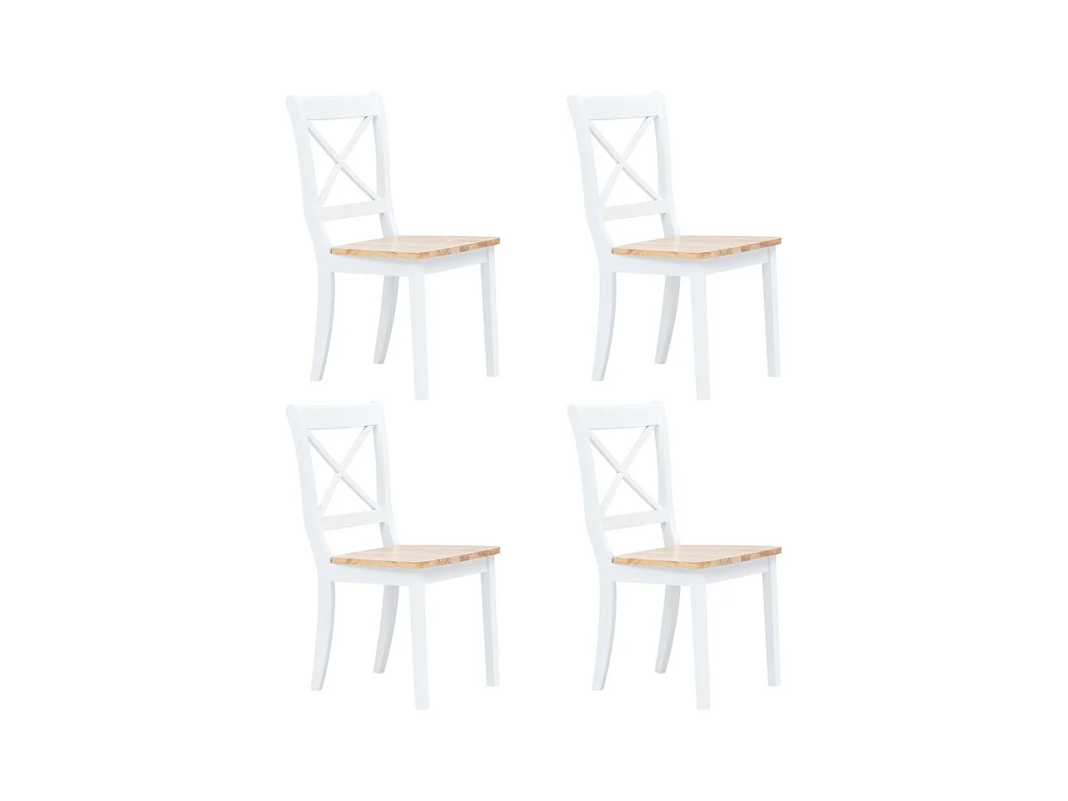 Chaises à manger lot de 4 blanc et bois clair bois hévéa massif