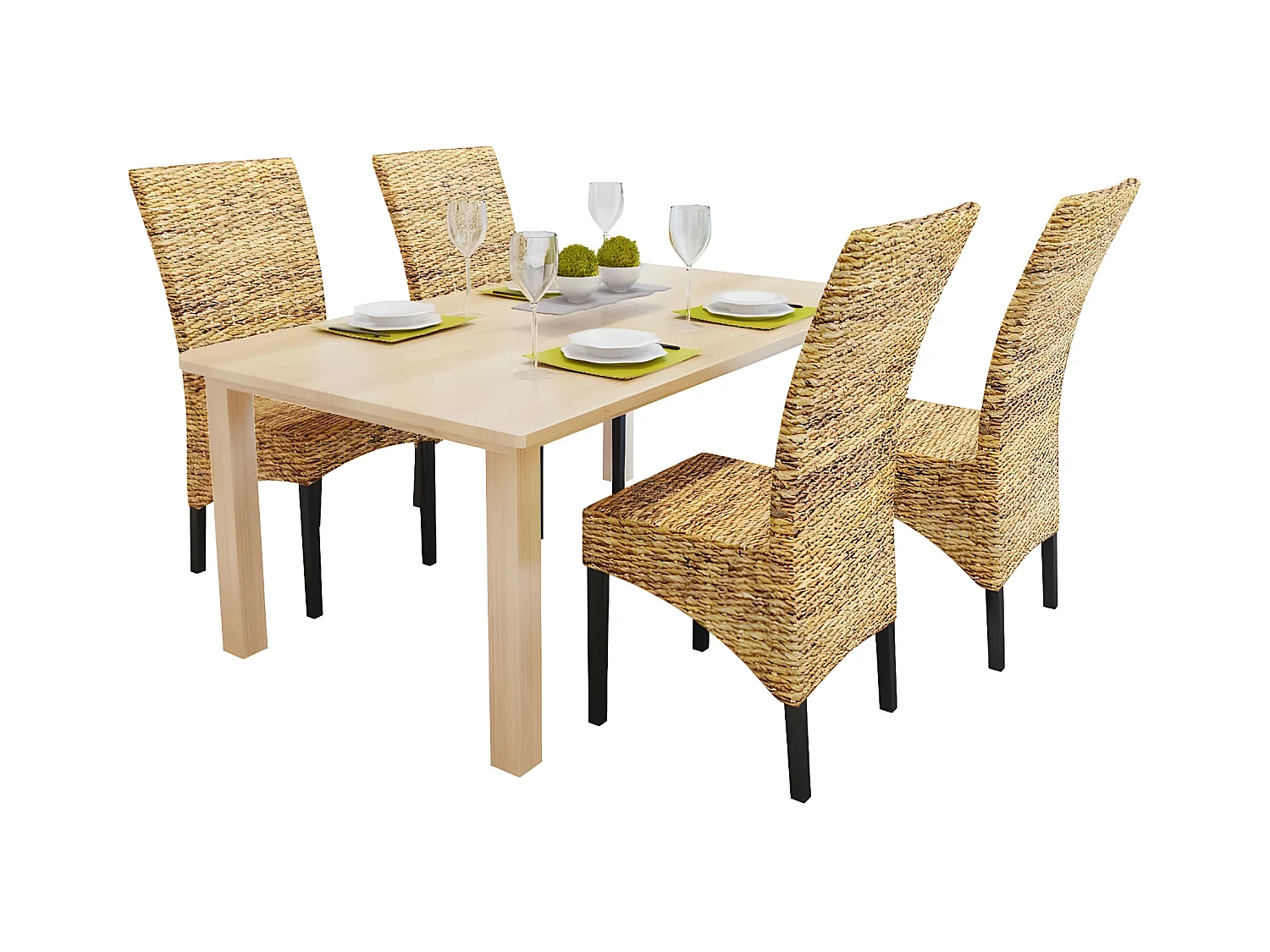 Chaises à manger lot de 4 bois solide de manguier et abaca