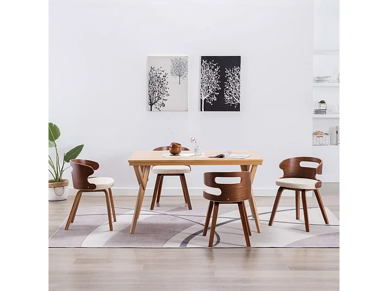 Sedie da Pranzo 4 pz in Legno Curvato e Similpelle Crema
