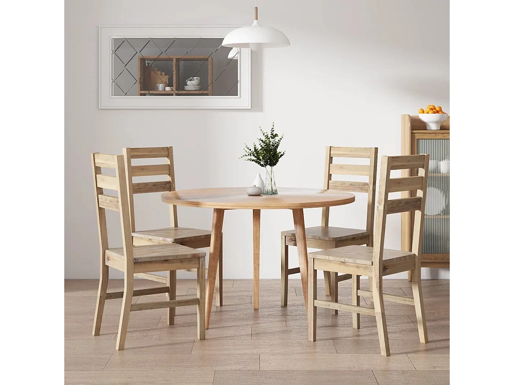 Sedie da Pranzo 4 pz in Legno Massello di Acacia
