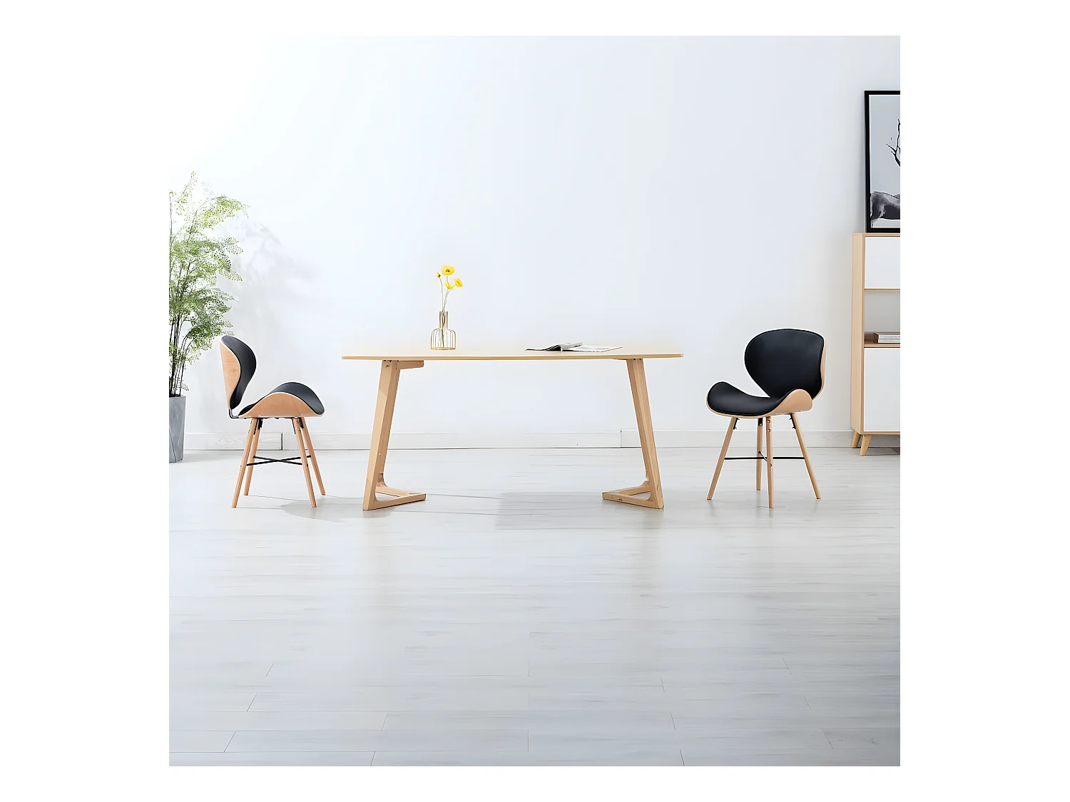 Chaises à manger lot de 2 noir similicuir et bois courbé
