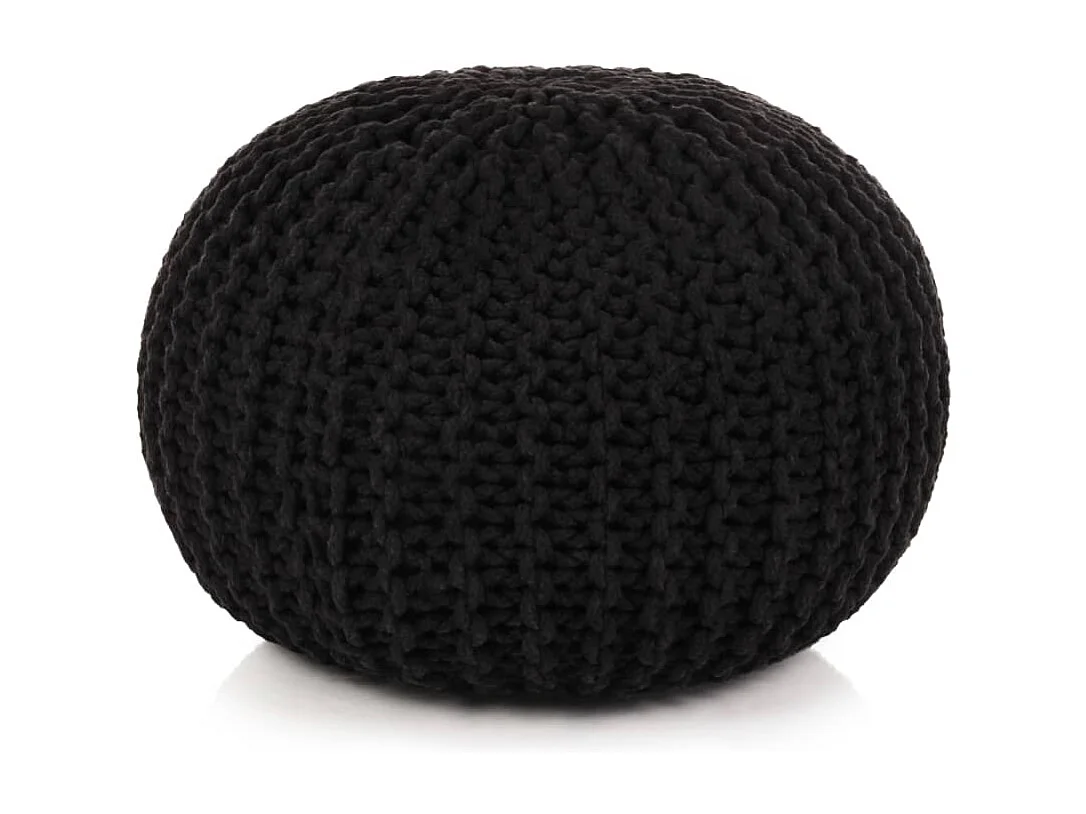 Puf tejido a mano 50x35 cm algodón negro