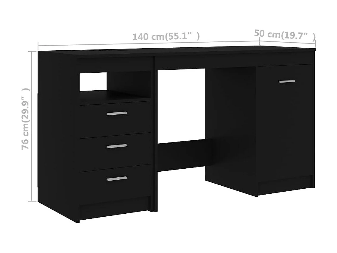 Bureau Noir 140x50x76 cm Bois d’ingénierie