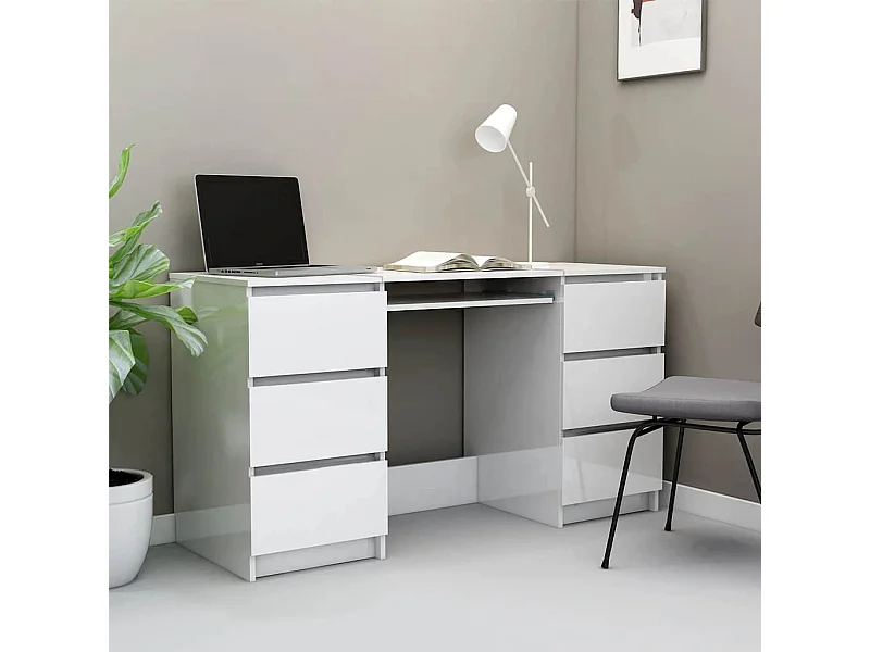 Schrijftafel 140x50x77 cm bewerkt hout hoogglans wit