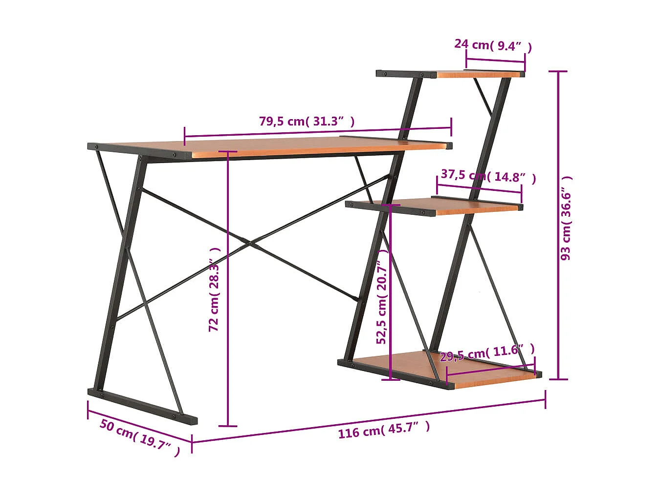 Bureau met schap 116x50x93 cm zwart en bruin