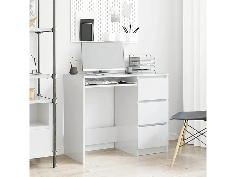 Bureau 90x45x76 cm bewerkt hout hoogglans wit