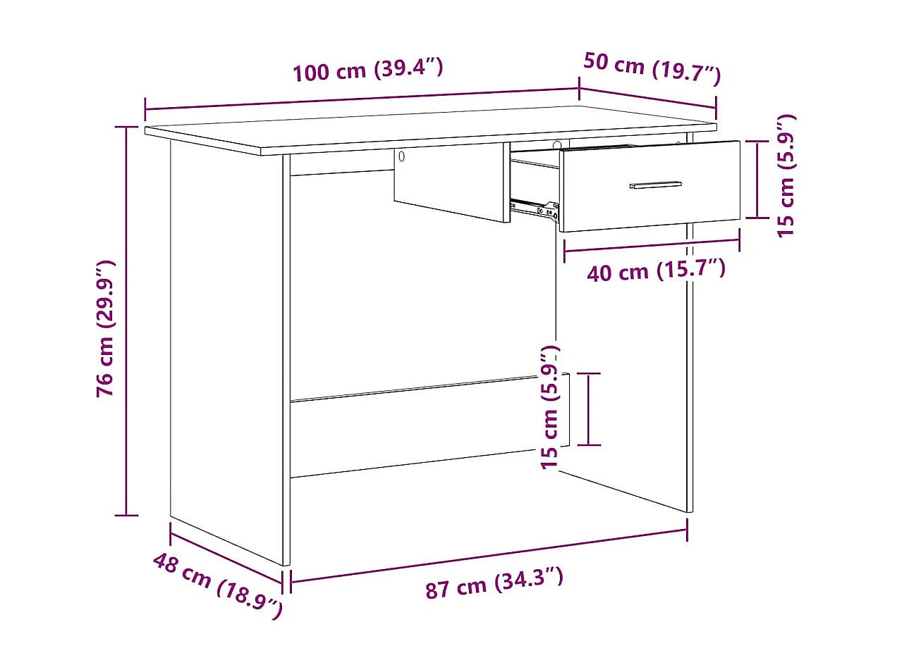 Bureau Gris béton 100x50x76 cm Bois d’ingénierie