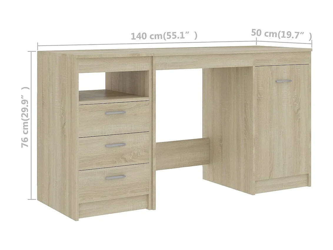 Bureau 140x50x76 cm bewerkt hout sonoma eikenkleurig