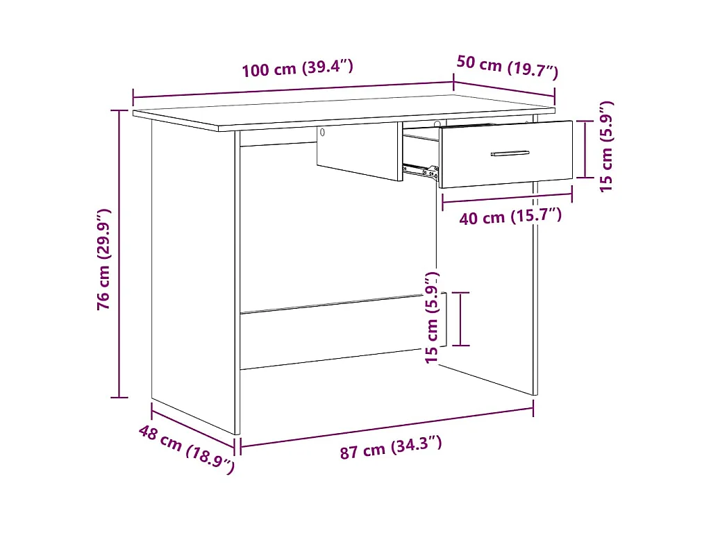 Bureau Noir 100x50x76 cm Bois d’ingénierie