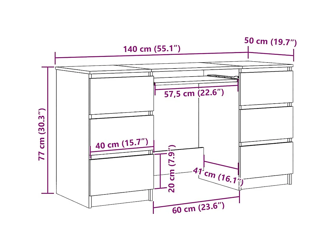 Schrijftafel 140x50x77 cm bewerkt hout zwart