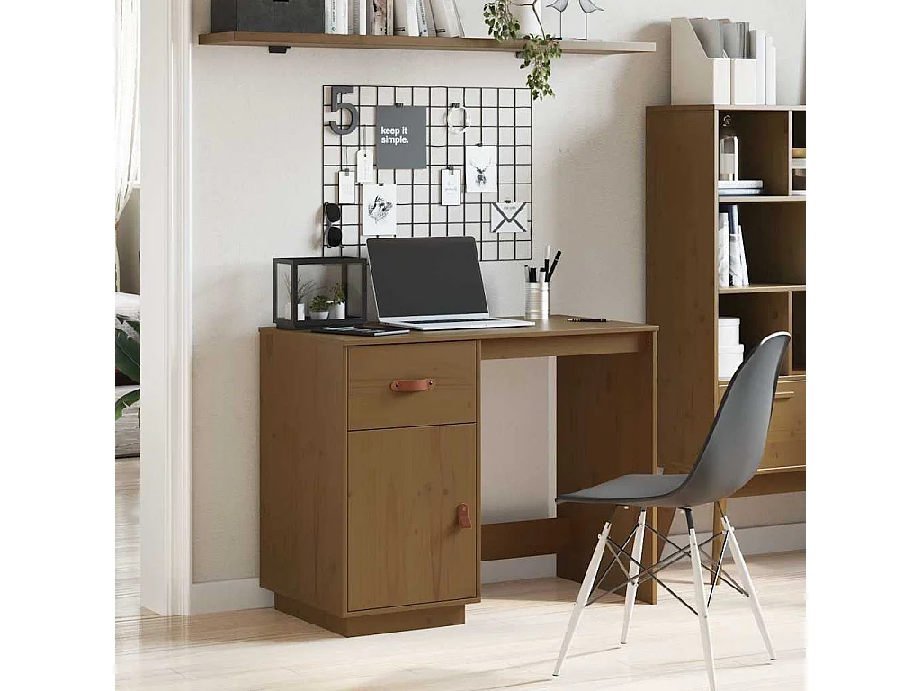 Secretária 95x50x75 cm pinho maciço castanho-mel