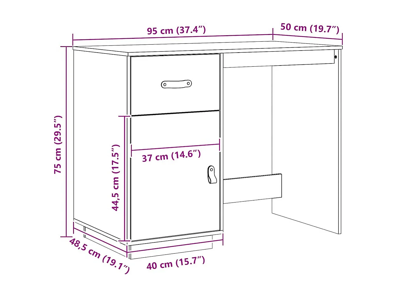 Bureau 95x50x75 cm massief grenenhout honingbruin