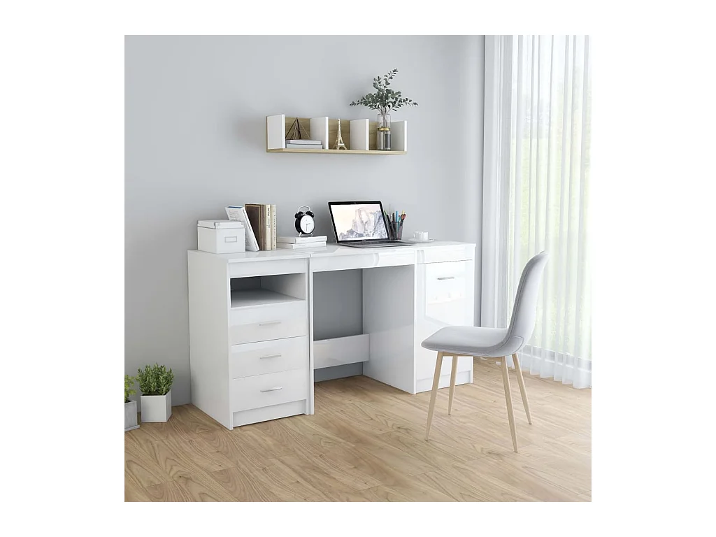Bureau 140x50x76 cm bewerkt hout hoogglans wit
