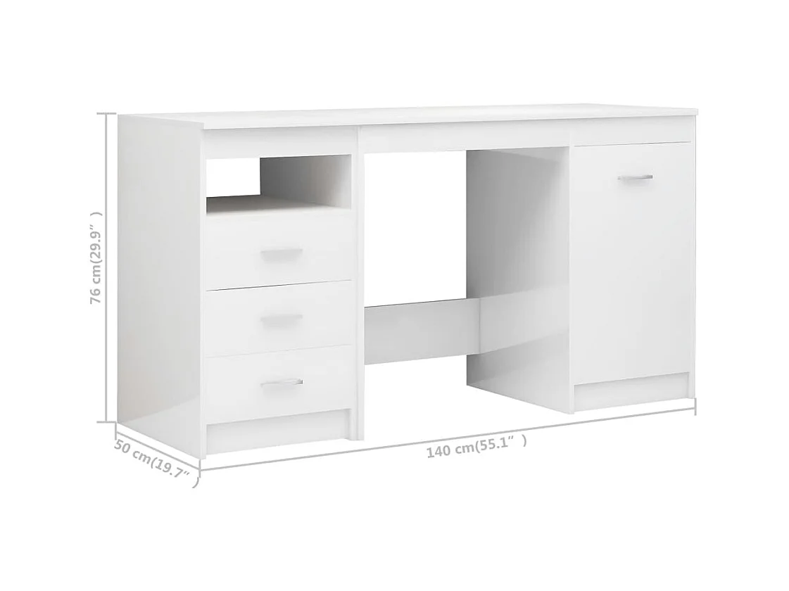 Bureau Blanc brillant 140x50x76 cm Bois d’ingénierie