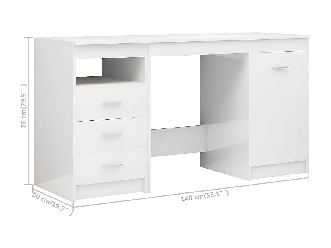 Bureau 140x50x76 cm bewerkt hout hoogglans wit