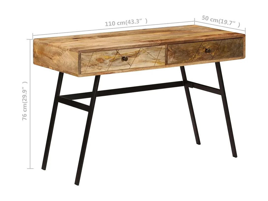 Schrijftafel met lades 110x50x76 cm massief mangohout