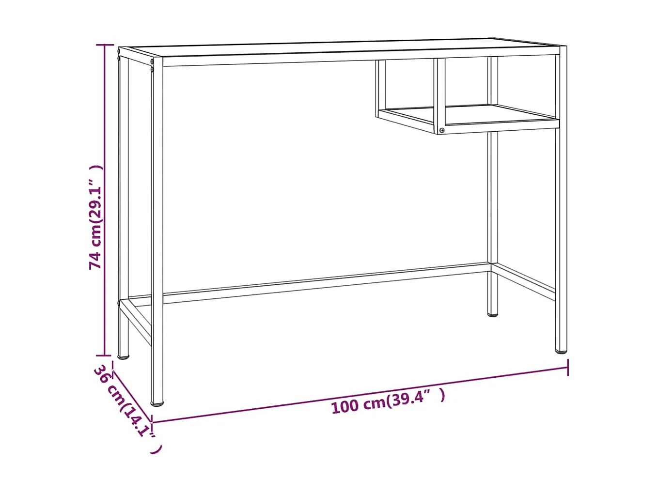 Computerbureau 100x36x74 cm gehard glas witmarmerkleurig