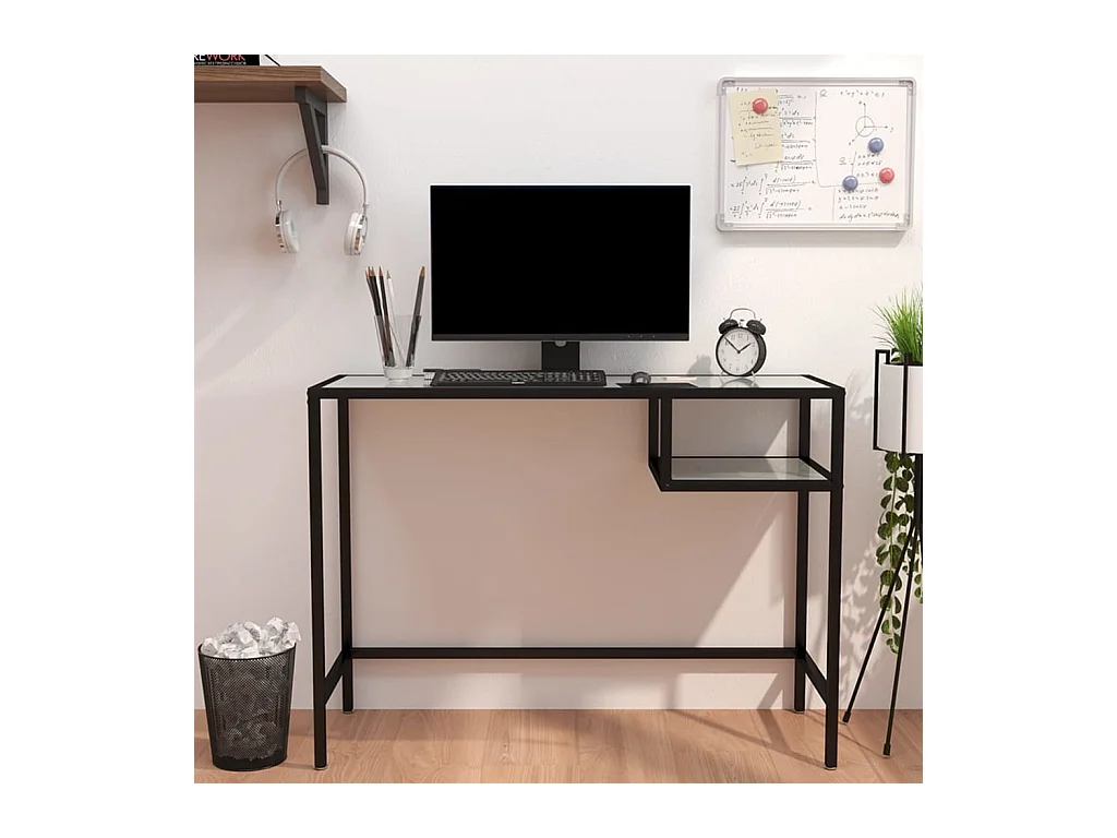Bureau d'ordinateur Marbre blanc 100x36x74 cm Verre trempé
