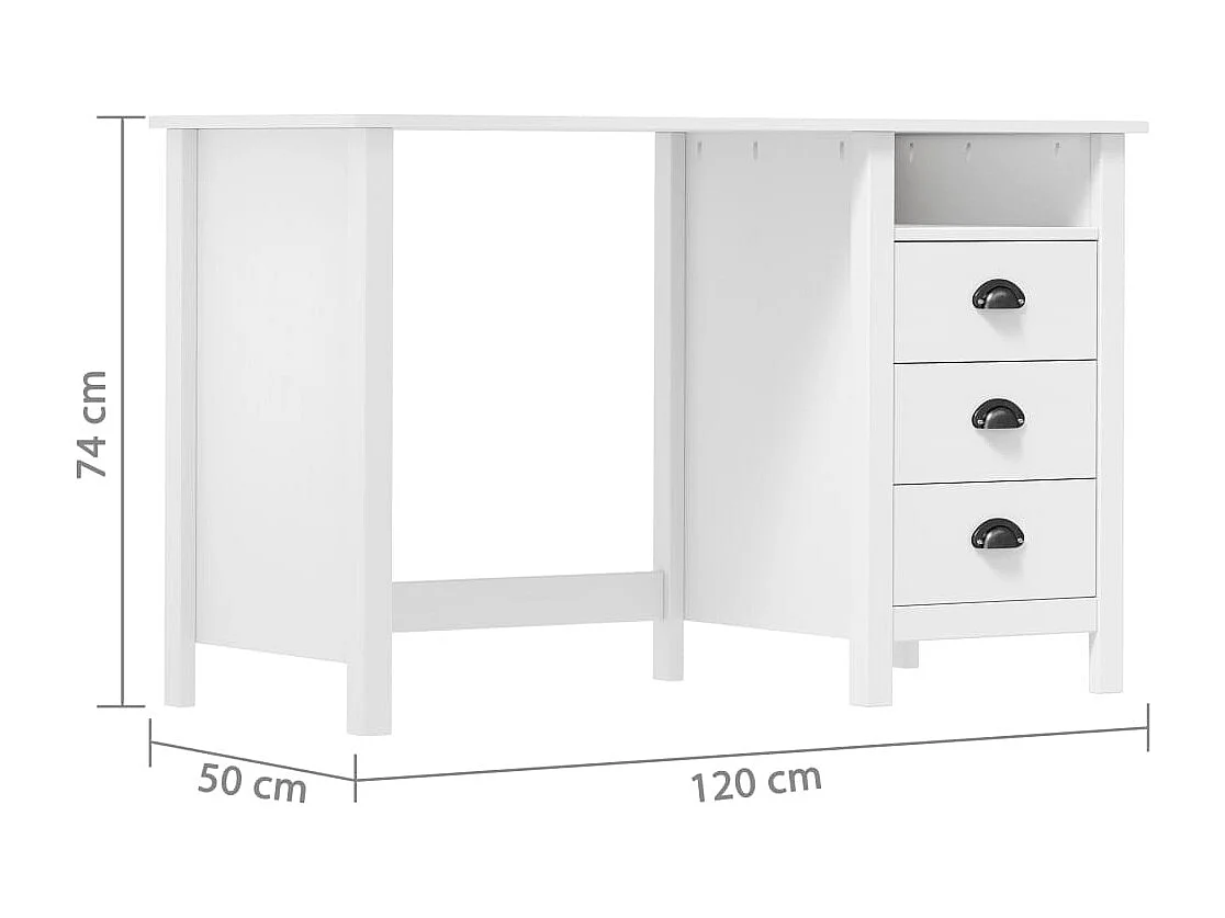 Bureau Hill avec 3 tiroirs 120x50x74 cm Bois pin massif