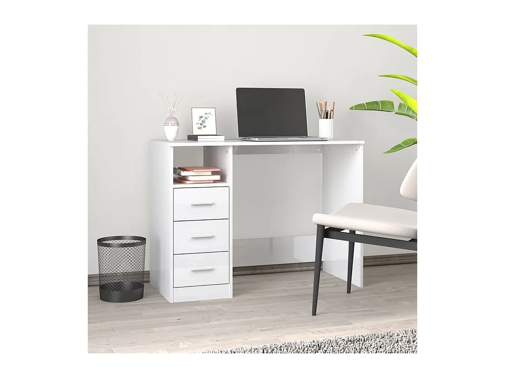 Bureau et tiroirs Blanc brillant 102x50x76 cm Bois d'ingénierie