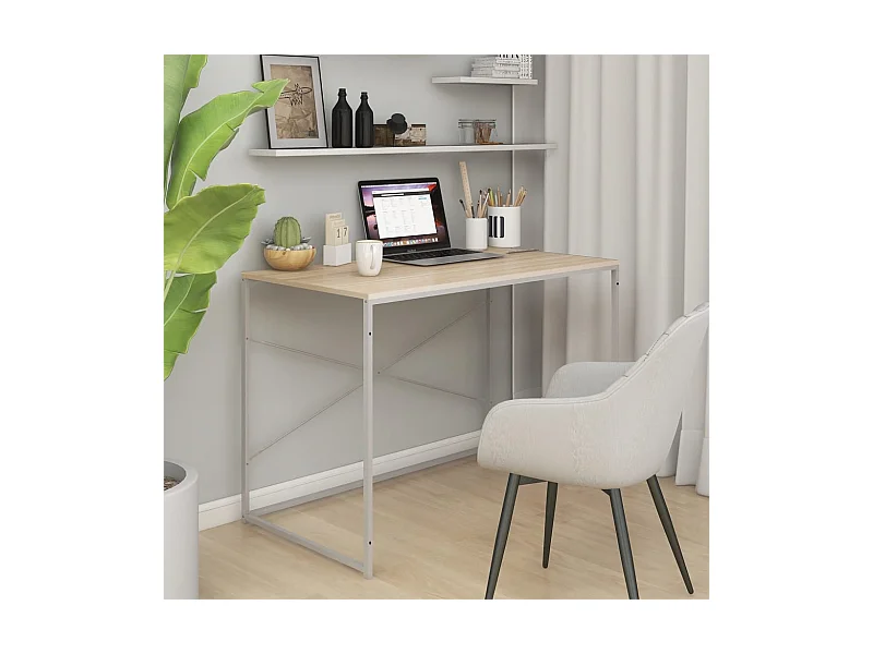 Computertisch Weiß und Eiche-Optik 110x60x70 cm Holzwerkstoff