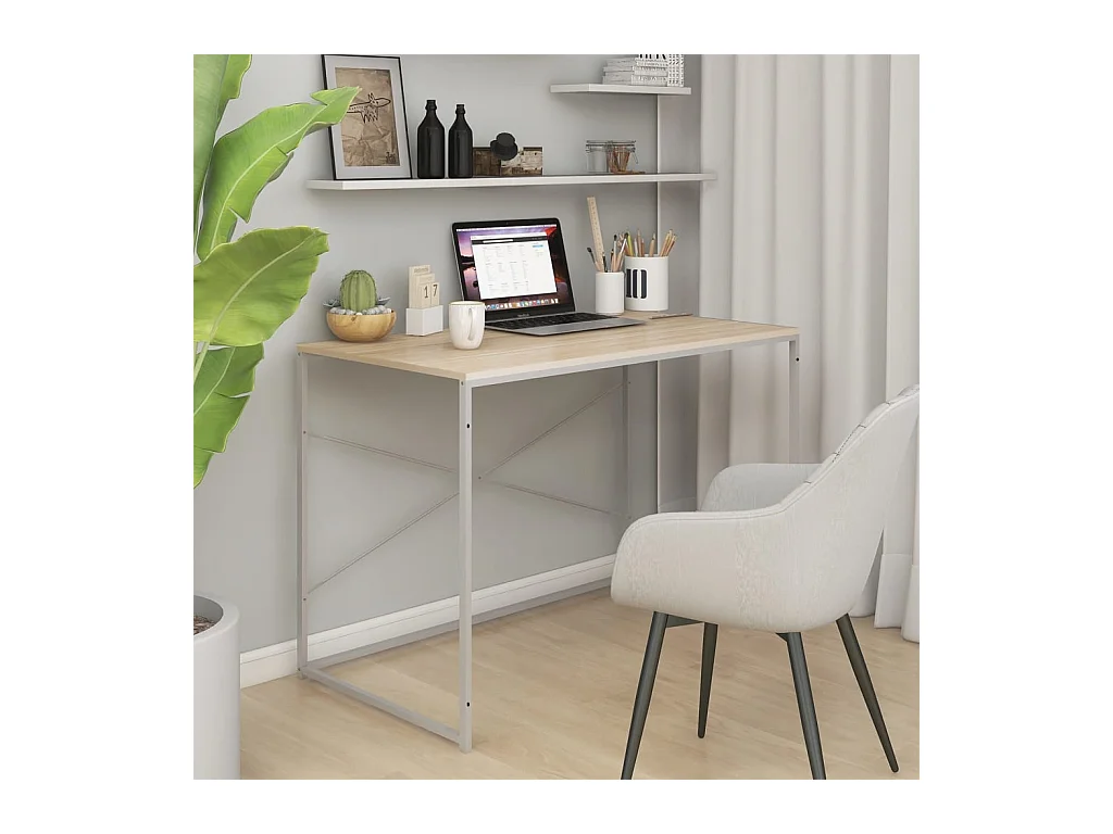 Bureau d'ordinateur Blanc chêne 110x60x70 cm Bois d'ingénierie