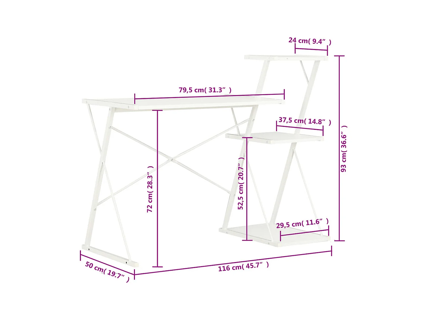 Escritorio con estantería blanco 116x50x93 cm