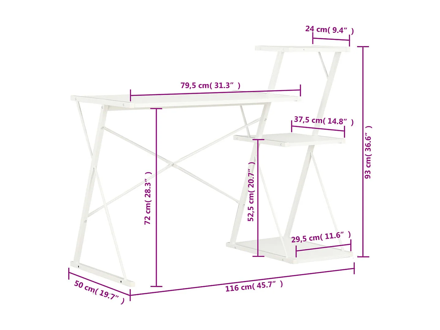 Schreibtisch mit Regal Weiß 116×50×93 cm