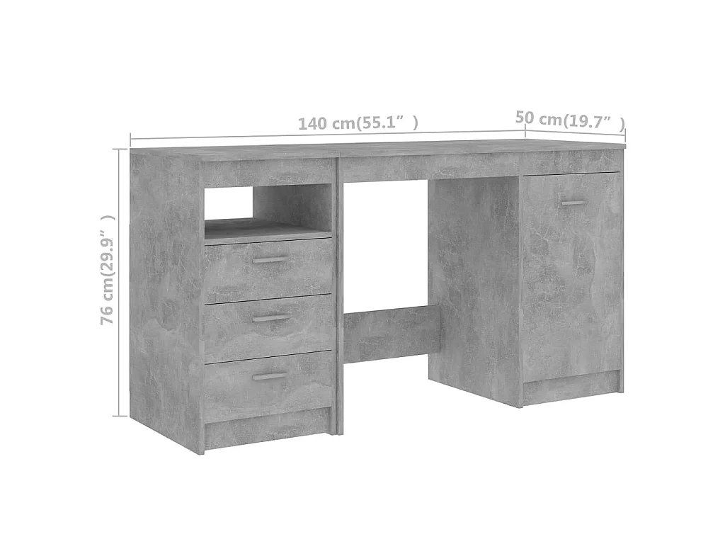 Bureau Gris béton 140x50x76 cm Bois d’ingénierie