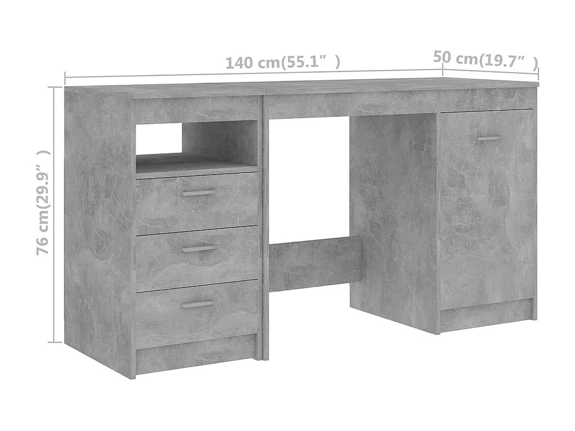 Bureau Gris béton 140x50x76 cm Bois d’ingénierie