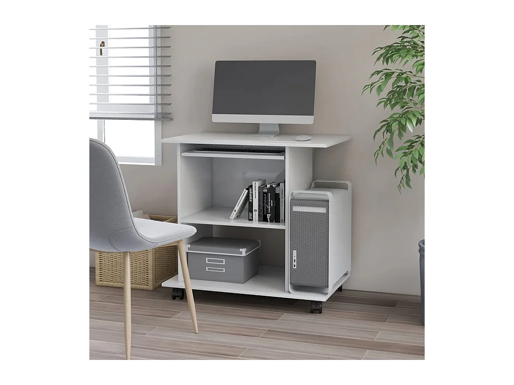 Bureau d'ordinateur Blanc 80x50x75 cm Bois d'ingénierie