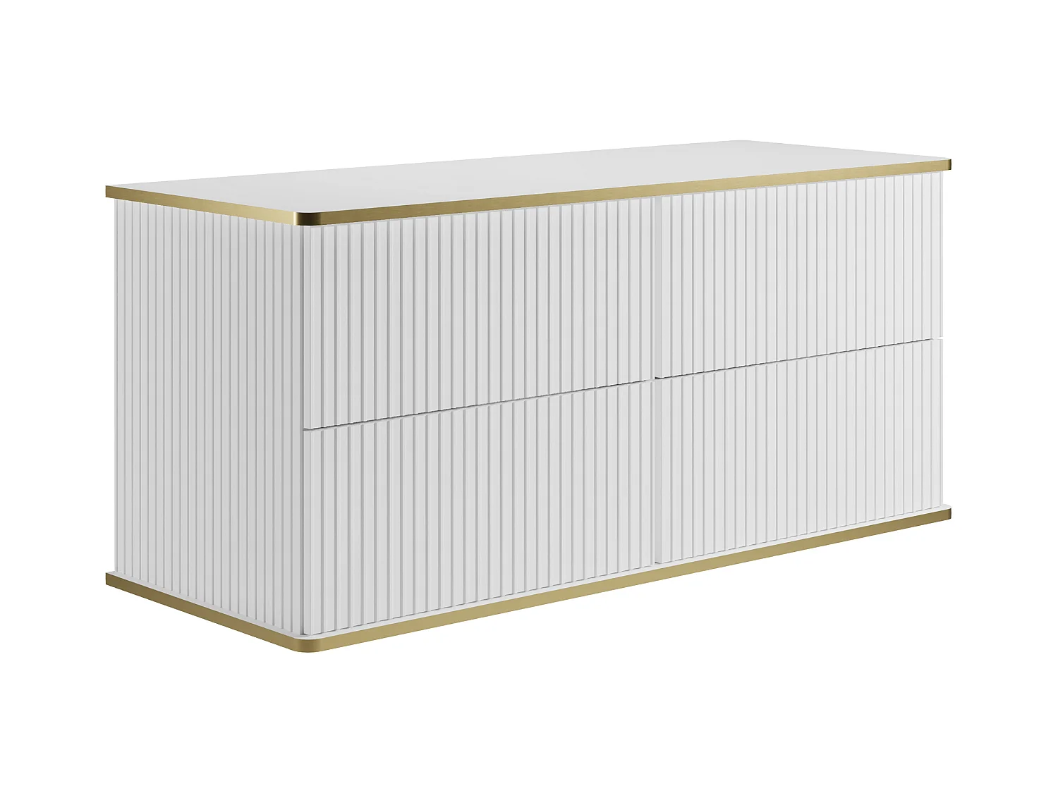 Waschbeckenunterschrank hängend mit Doppelaufsatzwaschbecken - Streifenoptik - Goldfarbene Umrandung - Weiß - 120 cm - KELIZA