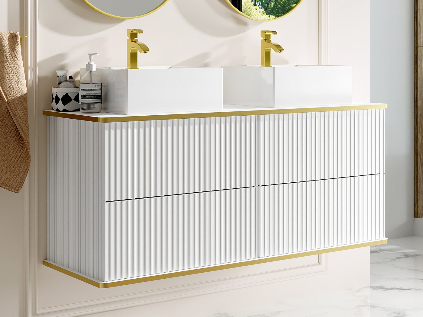 Meuble Salle De Bain Blanc Et Doré