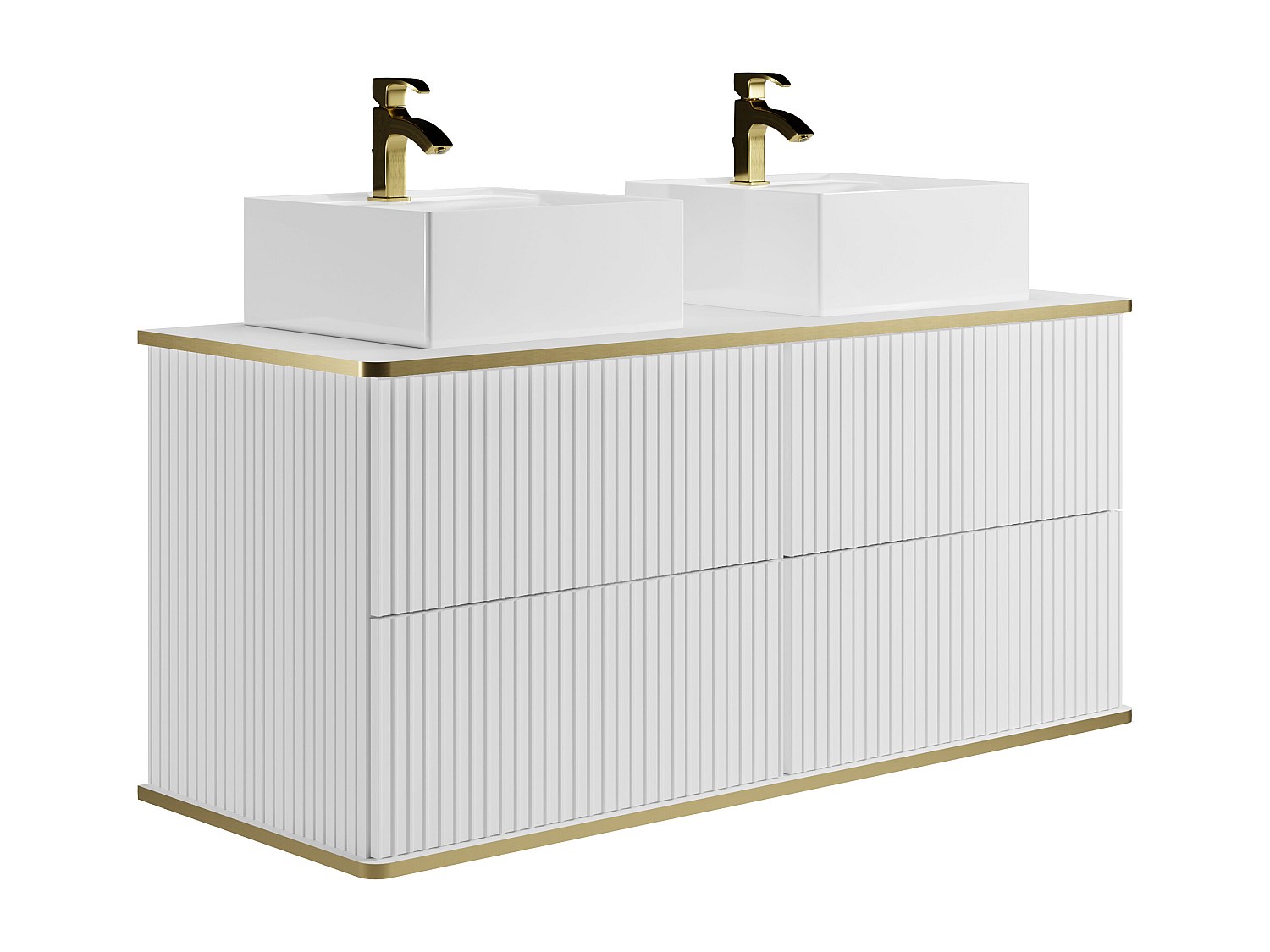 Waschbeckenunterschrank hängend mit Doppelaufsatzwaschbecken - Streifenopti günstig online kaufen