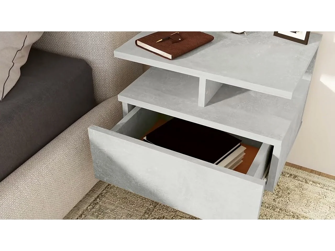 Table de chevet flottante Gris béton Bois d'ingénierie