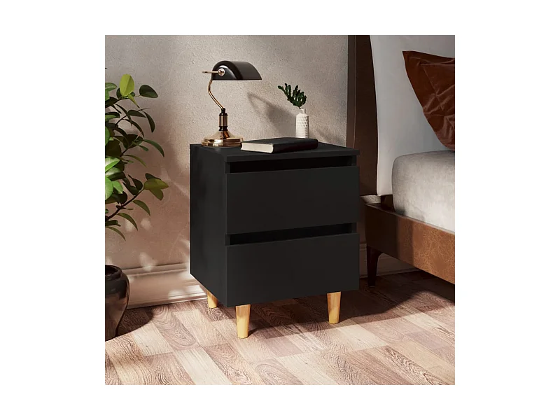 Nachtkastje met massief grenenhouten poten 40x35x50 cm zwart