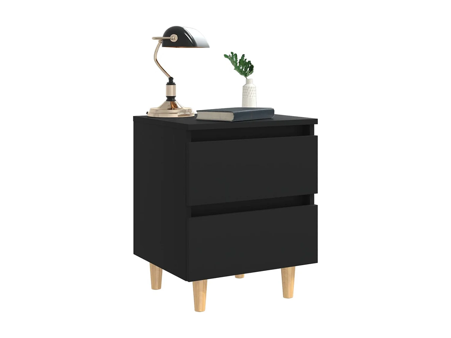 Table de chevet avec pieds en pin Noir 40x35x50 cm