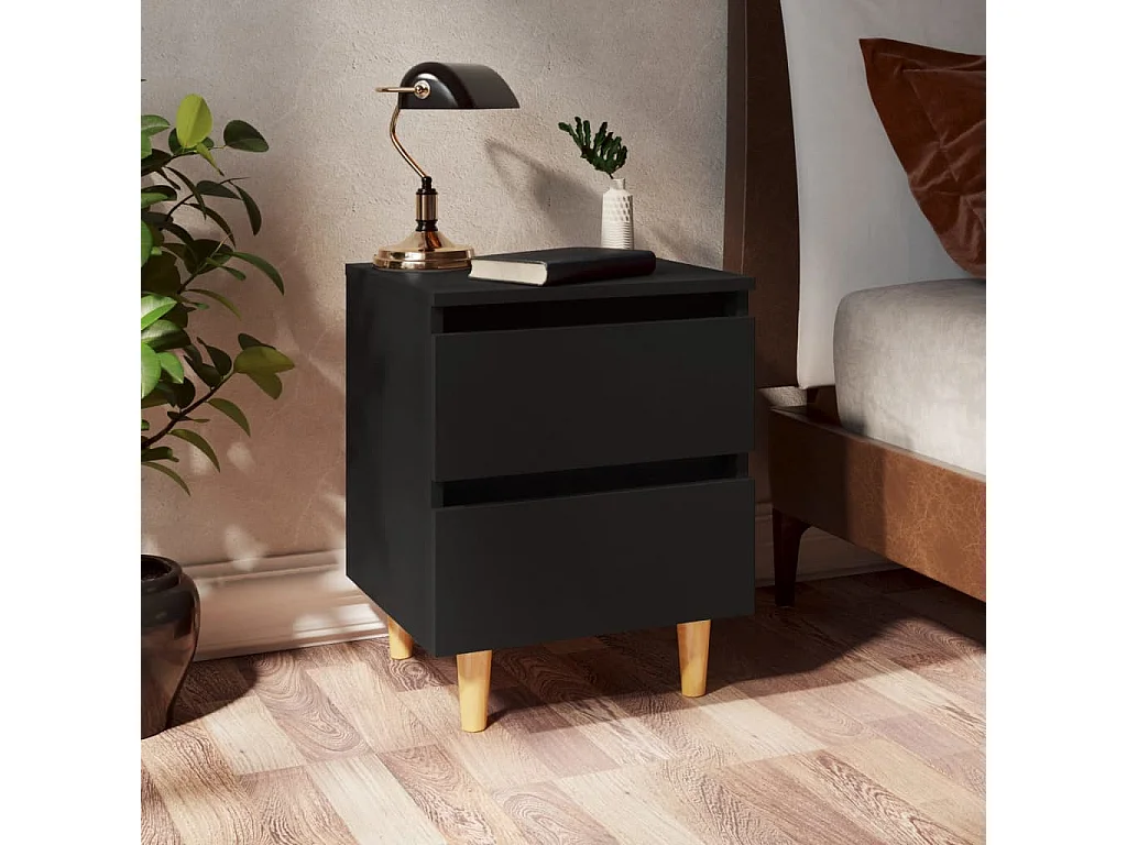 Mesa de cabeceira c/ pernas de pinho maciço 40x35x50 cm preto