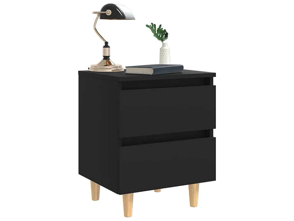 Mesa de cabeceira c/ pernas de pinho maciço 40x35x50 cm preto