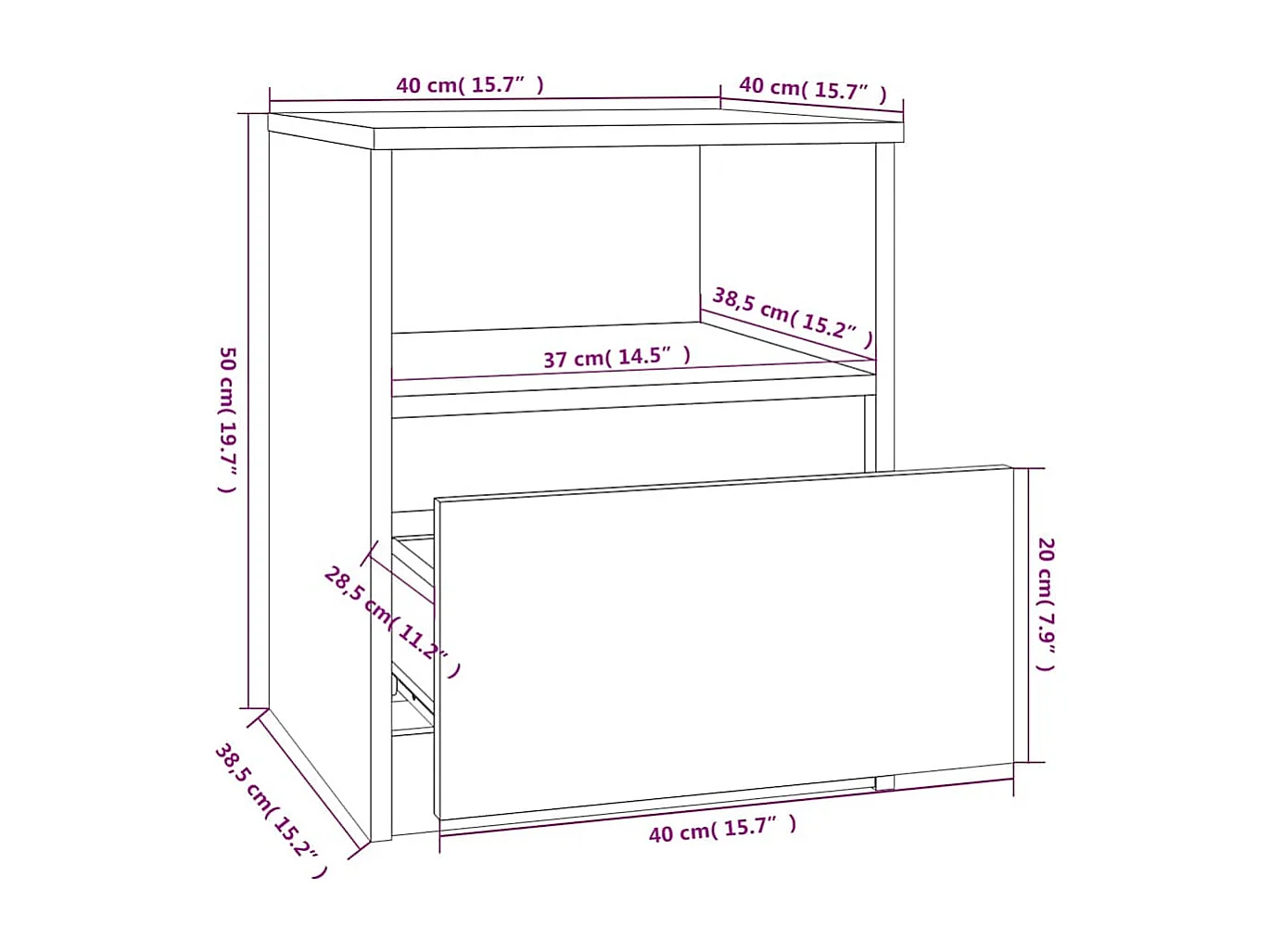 Mesa cabeceira 2pcs 40x40x50 cm madeira processada cinza sonoma