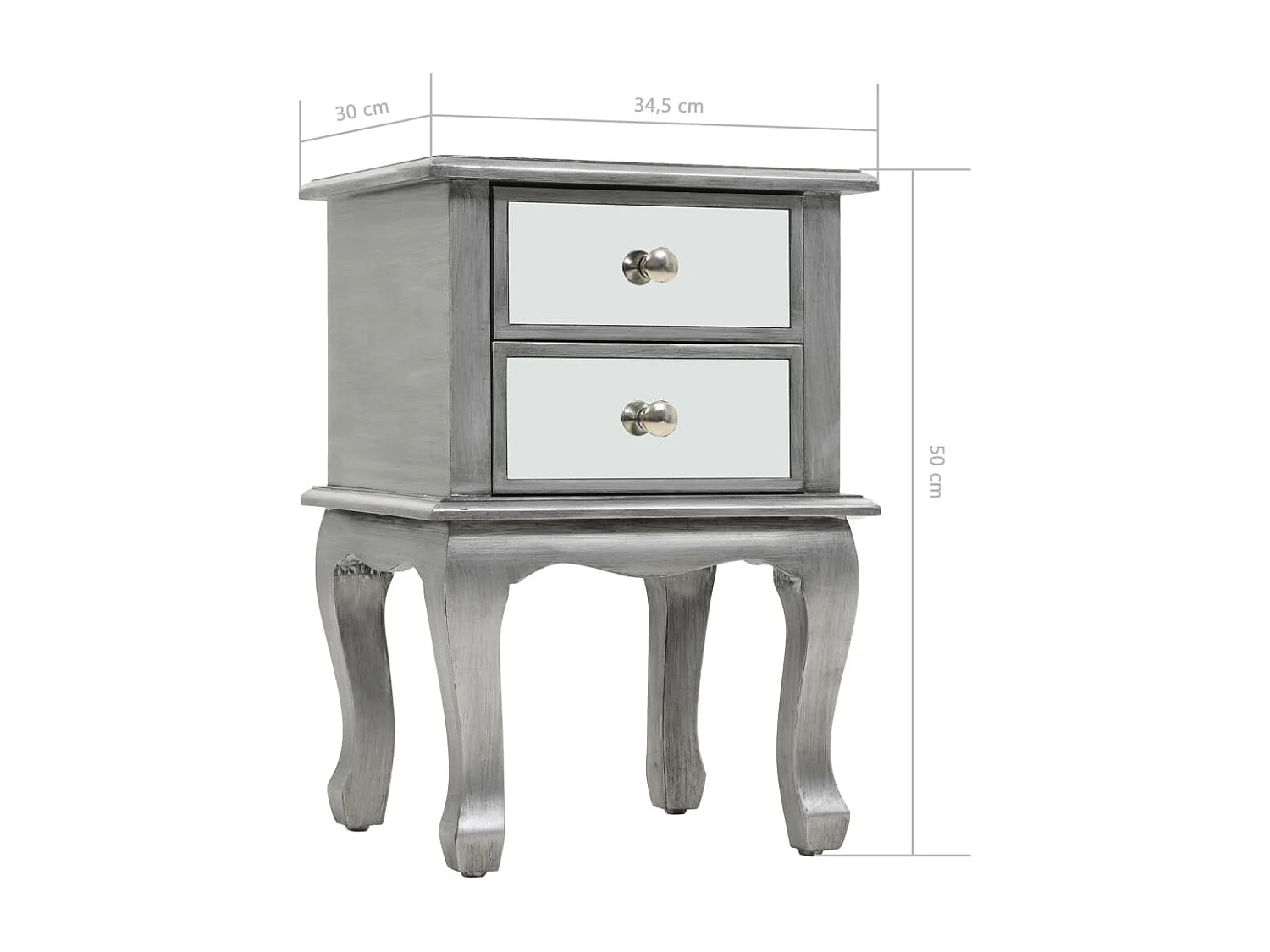 Table de chevet miroir MDF et verre 34,5 x 30 x 50 cm