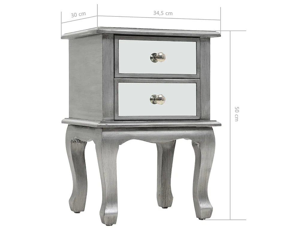 Comodino Specchiato in MDF e Vetro 34,5x30x50 cm