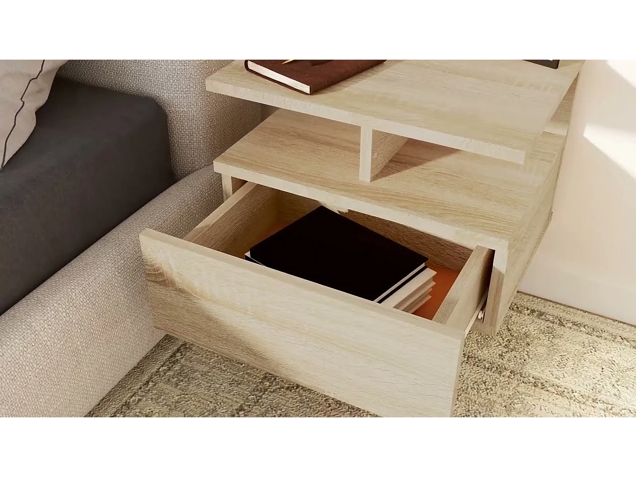 Tables de chevet flottantes 2 pcs Chêne sonoma Bois ingénierie