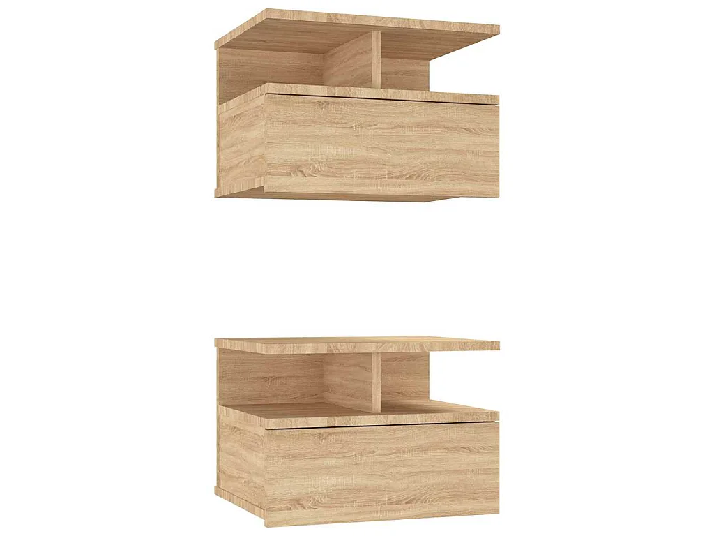 Mesita de noche flotante 2 uds madera roble Sonoma 40x31x27 cm