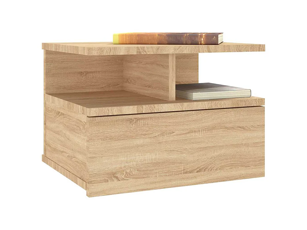 Mesita de noche flotante 2 uds madera roble Sonoma 40x31x27 cm