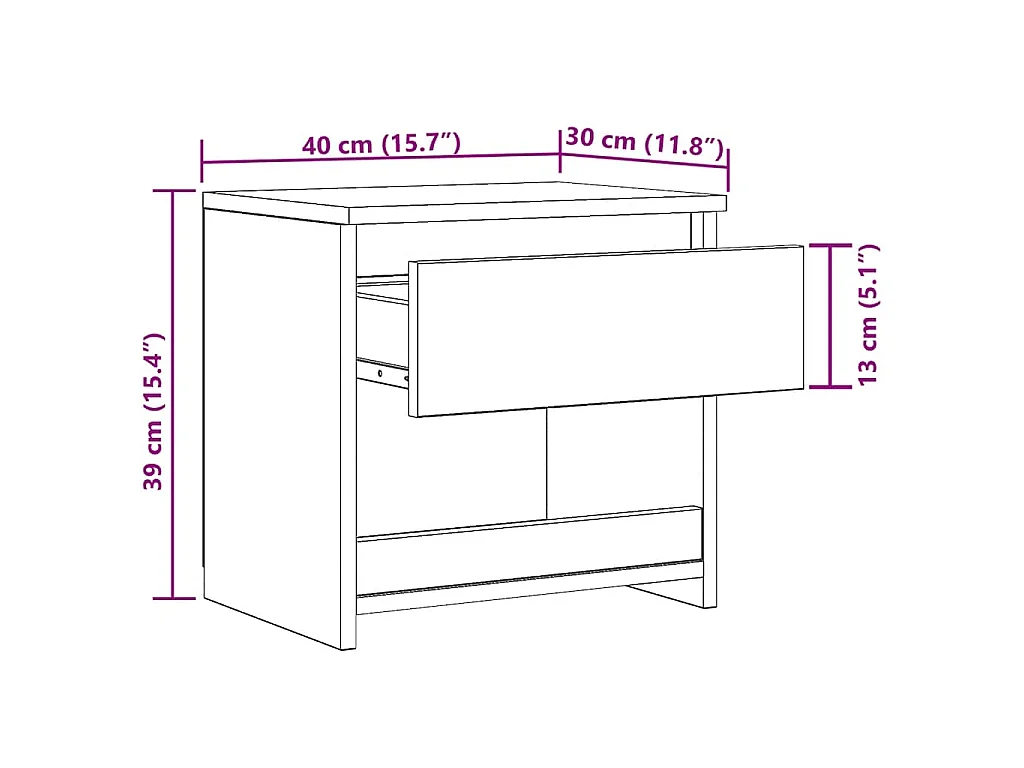Comodino Bianco Lucido 40x30x39 cm in Legno Multistrato