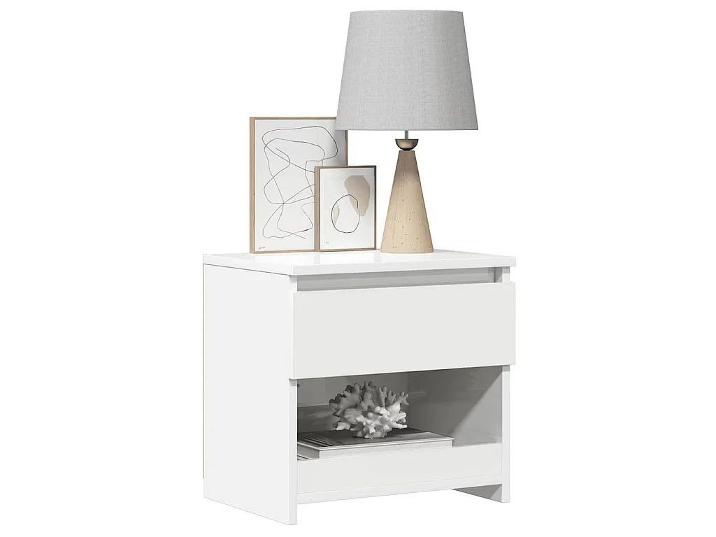 Comodino Bianco Lucido 40x30x39 cm in Legno Multistrato