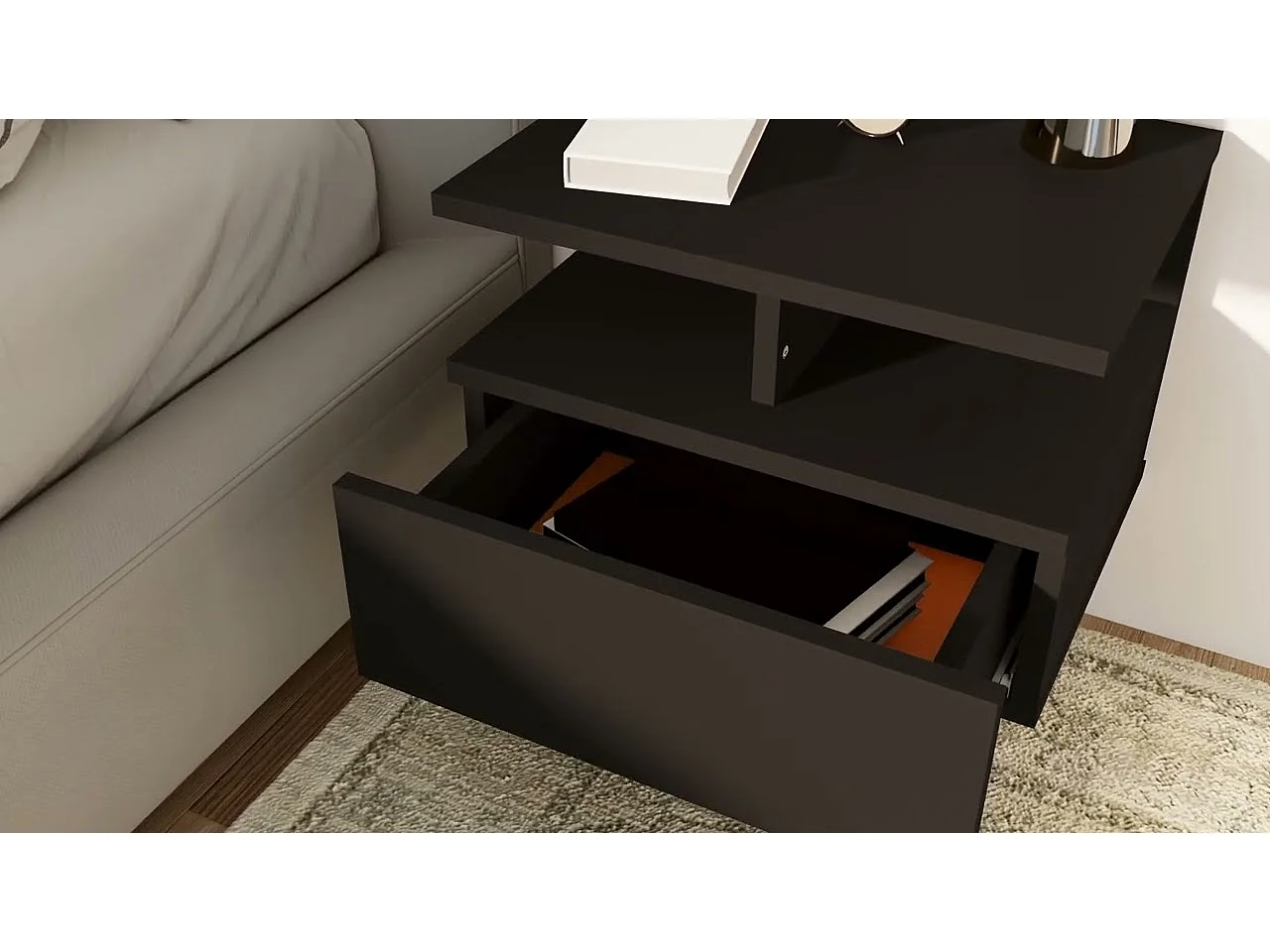 Tables de chevet flottantes 2 pcs Noir Bois d'ingénierie