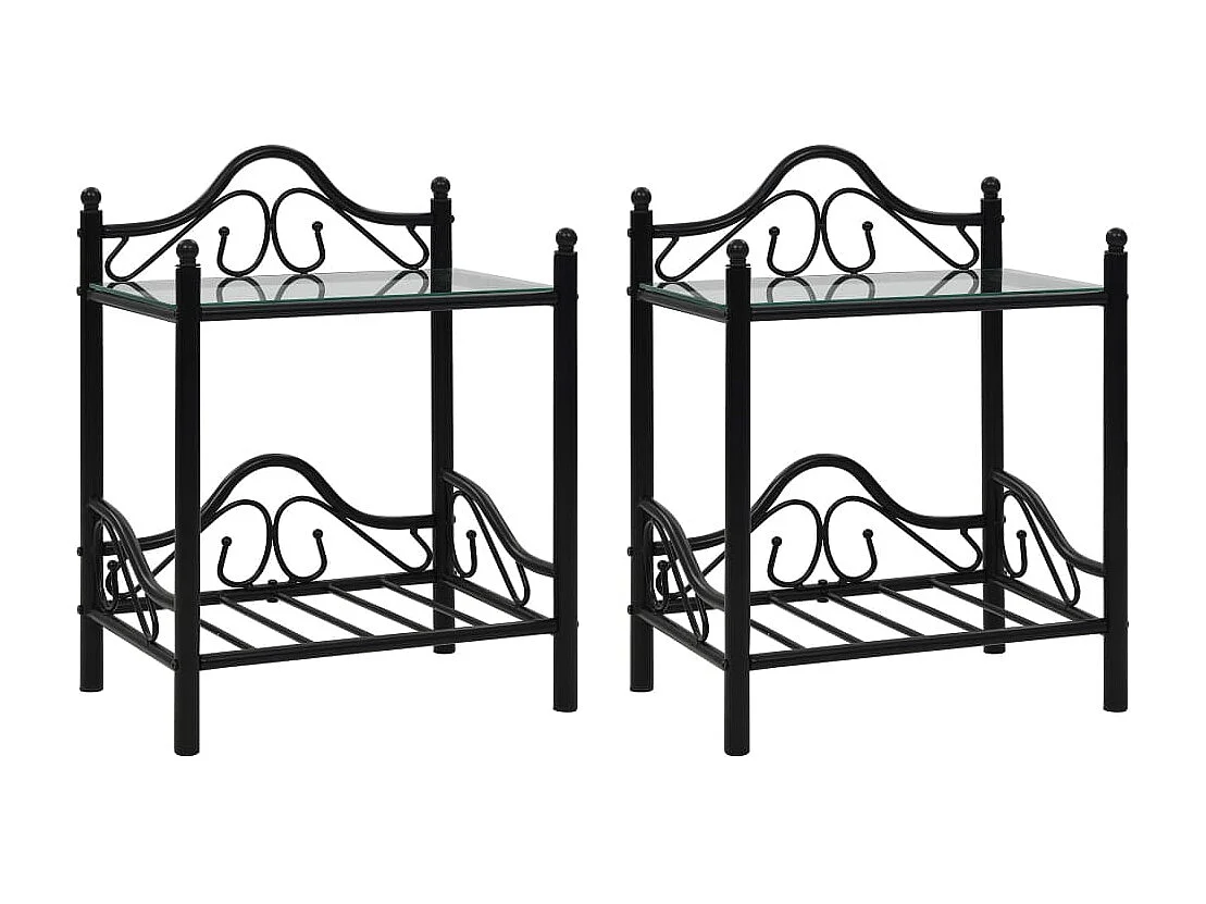 Mesas cabeceira 2 pcs aço e vidro temperado 45x30,5x60cm preto